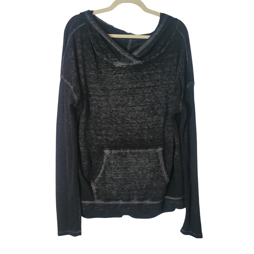 We The Free Free People Womens Small Black Burnout Hoodie Oversized Pullover